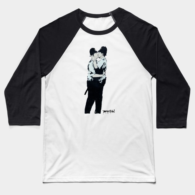 BANKSY Kissing Coppers Baseball T-Shirt by inkstyl